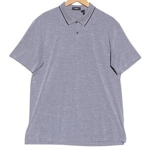 THEORY Men’s Standard Pique Polo 2 button Heather Gray with black trimmed collar